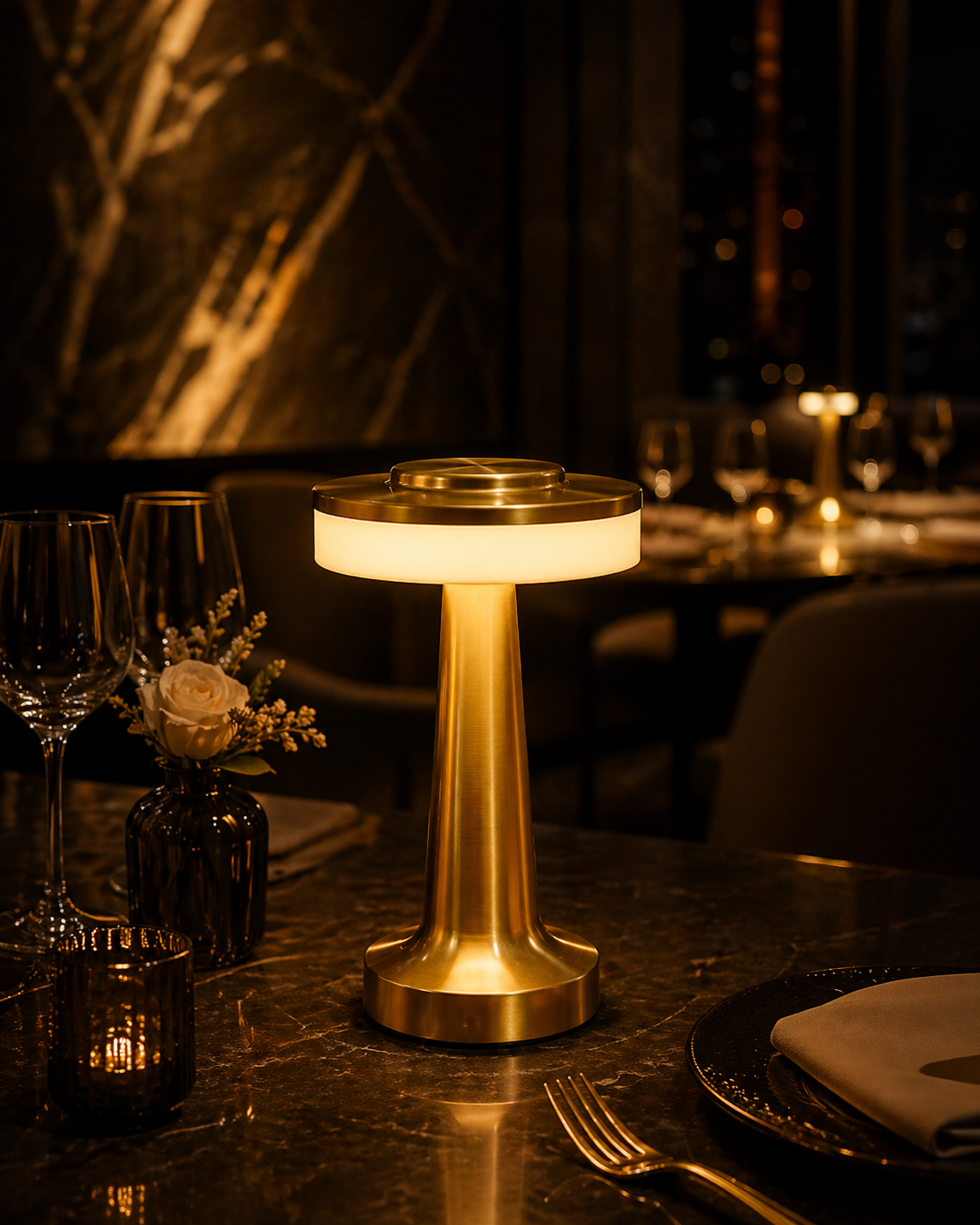 Cordless Table Lamp Rechargeable – Touch LED Wireless  Night Light for Restaurant Bar Bedroom | 3 Color  Dimmable | Luxury Metal Gold Decor