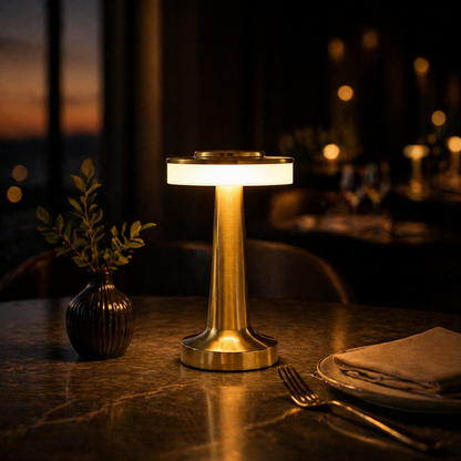 Cordless Table Lamp Rechargeable – Touch LED Wireless  Night Light for Restaurant Bar Bedroom | 3 Color  Dimmable | Luxury Metal Gold Decor
