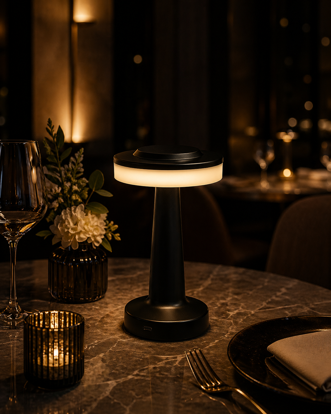 Cordless Table Lamp Rechargeable – Touch LED Wireless  Night Light for Restaurant Bar Bedroom | 3 Color  Dimmable | Luxury Metal Gold Decor
