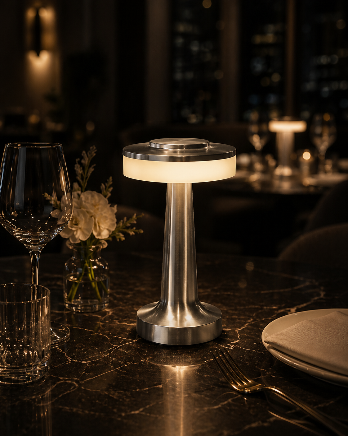 Cordless Table Lamp Rechargeable – Touch LED Wireless  Night Light for Restaurant Bar Bedroom | 3 Color  Dimmable | Luxury Metal Gold Decor