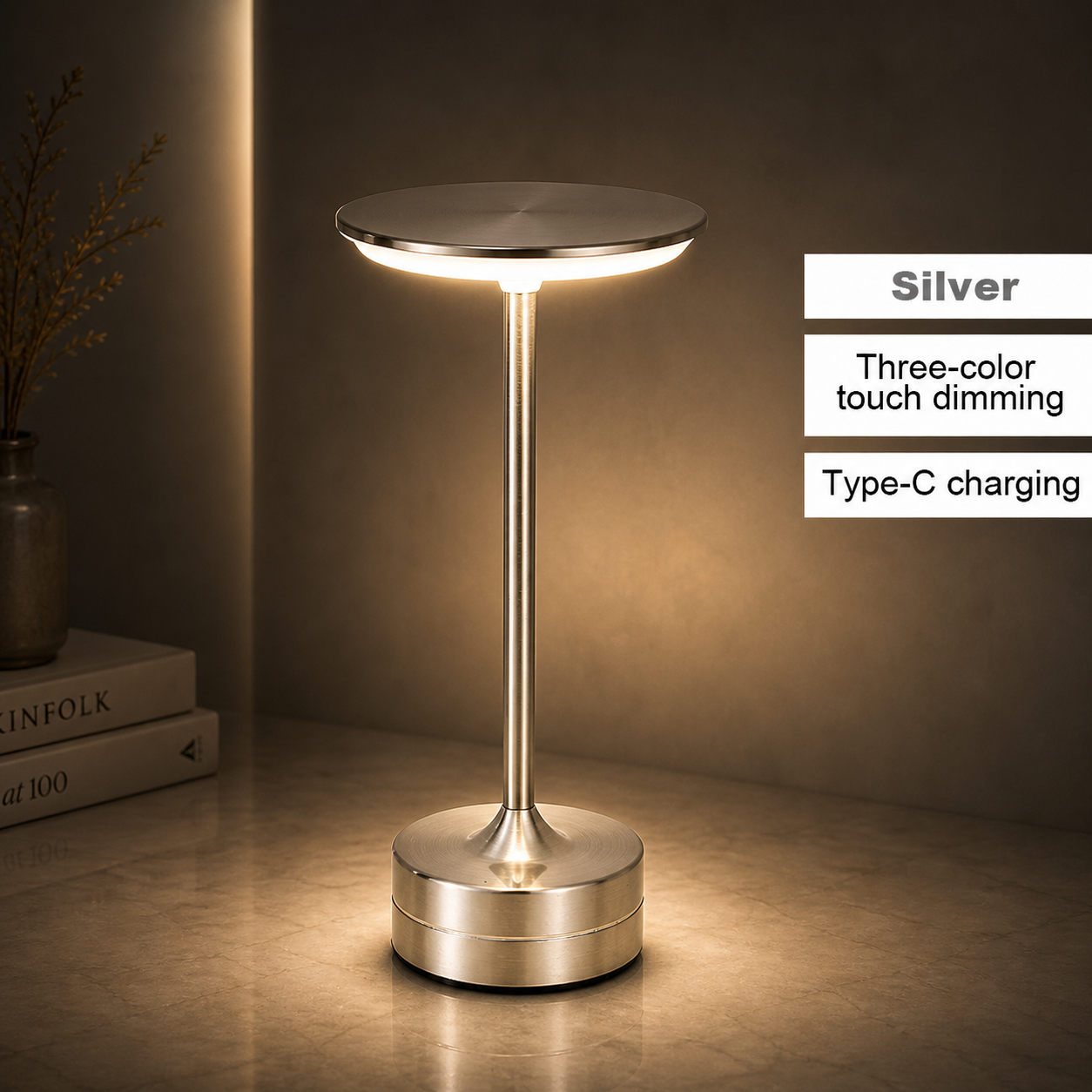 Cordless LED Table Lamp – Rechargeable Touch Dimmable Wireless Light for Restaurant, Hotel, Bar & Bedroom