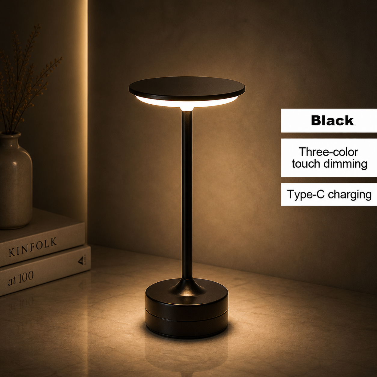 Cordless LED Table Lamp – Rechargeable Touch Dimmable Wireless Light for Restaurant, Hotel, Bar & Bedroom